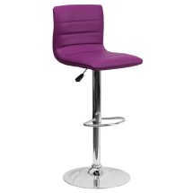 Flash Furniture CH-92023-1-PUR-GG Modern Purple Vinyl Adjustable Bar Swivel Stool with Back, Chrome Base, Footrest