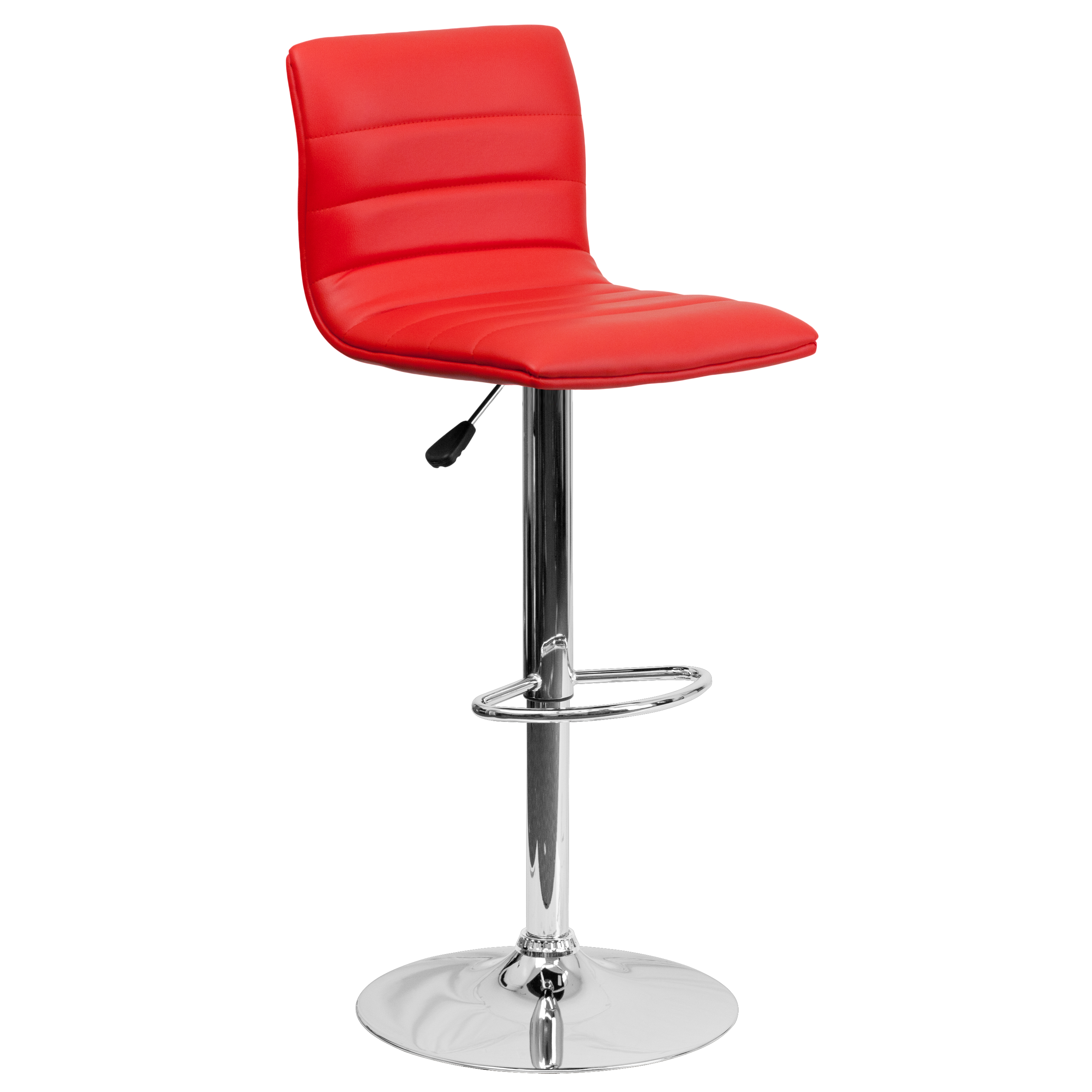 Flash Furniture CH-92023-1-RED-GG Modern Red Vinyl Adjustable Bar Swivel Stool with Back, Chrome Base, Footrest