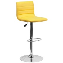 Flash Furniture CH-92023-1-YEL-GG Modern Yellow Vinyl Adjustable Bar Swivel Stool with Back, Chrome Base, Footrest