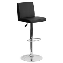 Flash Furniture CH-92066-BK-GG Contemporary Black Vinyl Adjustable Height Barstool with Panel Back and Chrome Base