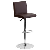 Flash Furniture CH-92066-BRN-GG Contemporary Brown Vinyl Adjustable Height Barstool with Panel Back and Chrome Base
