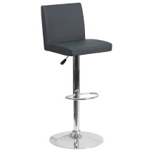Flash Furniture CH-92066-GY-GG Contemporary Gray Vinyl Adjustable Height Barstool with Panel Back and Chrome Base