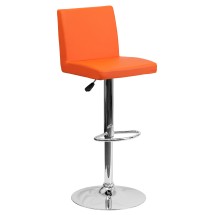 Flash Furniture CH-92066-ORG-GG Contemporary Orange Vinyl Adjustable Height Barstool with Panel Back and Chrome Base
