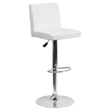 Flash Furniture CH-92066-WH-GG Contemporary White Vinyl Adjustable Height Barstool with Panel Back and Chrome Base
