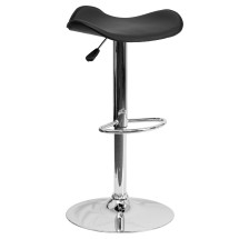 Flash Furniture CH-TC3-1002-BK-GG Contemporary Black Vinyl Adjustable Height Barstool with Wavy Seat and Chrome Base