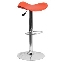 Flash Furniture CH-TC3-1002-ORG-GG Contemporary Orange Vinyl Adjustable Height Barstool with Wavy Seat and Chrome Base
