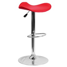 Flash Furniture CH-TC3-1002-RED-GG Contemporary Red Vinyl Adjustable Height Barstool with Wavy Seat and Chrome Base