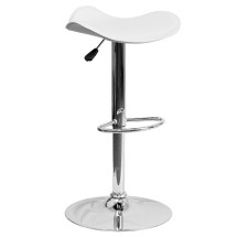Flash Furniture CH-TC3-1002-WH-GG Contemporary White Vinyl Adjustable Height Barstool with Wavy Seat and Chrome Base