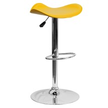 Flash Furniture CH-TC3-1002-YEL-GG Contemporary Yellow Vinyl Adjustable Height Barstool with Wavy Seat and Chrome Base