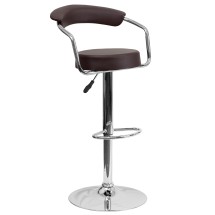 Flash Furniture CH-TC3-1060-BRN-GG Contemporary Brown Vinyl Adjustable Height Barstool with Arms and Chrome Base
