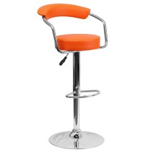 Flash Furniture CH-TC3-1060-ORG-GG Contemporary Orange Vinyl Adjustable Height Barstool with Arms and Chrome Base