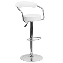 Flash Furniture CH-TC3-1060-WH-GG Contemporary White Vinyl Adjustable Height Barstool with Arms and Chrome Base