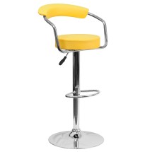 Flash Furniture CH-TC3-1060-YEL-GG Contemporary Yellow Vinyl Adjustable Height Barstool with Arms and Chrome Base