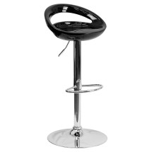 Flash Furniture CH-TC3-1062-BK-GG Contemporary Black Plastic Adjustable Height Barstool with Rounded Cutout Back and Chrome Base