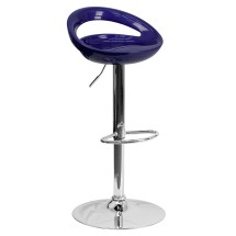 Flash Furniture CH-TC3-1062-BL-GG Contemporary Blue Plastic Adjustable Height Barstool with Rounded Cutout Back and Chrome Base