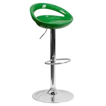 Flash Furniture CH-TC3-1062-GN-GG Contemporary Green Plastic Adjustable Height Barstool with Rounded Cutout Back and Chrome Base