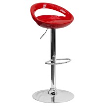 Flash Furniture CH-TC3-1062-RED-GG Contemporary Red Plastic Adjustable Height Barstool with Rounded Cutout Back and Chrome Base