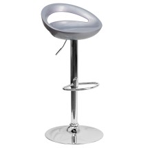 Flash Furniture CH-TC3-1062-SIL-GG Contemporary Silver Plastic Adjustable Height Barstool with Rounded Cutout Back and Chrome Base