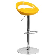 Flash Furniture CH-TC3-1062-YEL-GG Contemporary Yellow Plastic Adjustable Height Barstool with Rounded Cutout Back and Chrome Base