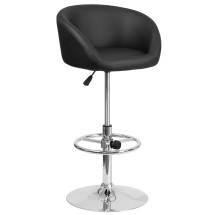 Flash Furniture CH-TC3-1066L-BK-GG Contemporary Black Vinyl Adjustable Height Barstool with Barrel Back and Chrome Base