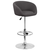 Flash Furniture CH-TC3-1066L-BKFAB-GG Contemporary Charcoal Fabric Adjustable Height Barstool with Barrel Back and Chrome Base