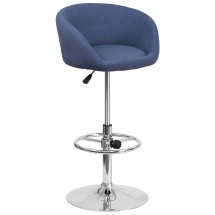 Flash Furniture CH-TC3-1066L-BLFAB-GG Contemporary Blue Fabric Adjustable Height Barstool with Barrel Back and Chrome Base