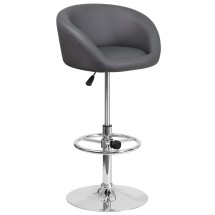 Flash Furniture CH-TC3-1066L-GY-GG Contemporary Gray Vinyl Adjustable Height Barstool with Barrel Back and Chrome Base