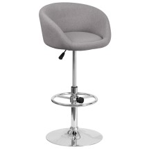 Flash Furniture CH-TC3-1066L-GYFAB-GG Contemporary Gray Fabric Adjustable Height Barstool with Barrel Back and Chrome Base