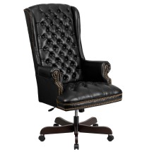 Flash Furniture CI-360-BK-GG High Back Traditional Fully Tufted Black LeatherSoft Executive Swivel Ergonomic Office Chair with Arms