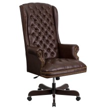 Flash Furniture CI-360-BRN-GG High Back Traditional Fully Tufted Brown LeatherSoft Executive Swivel Office Chair with Arms