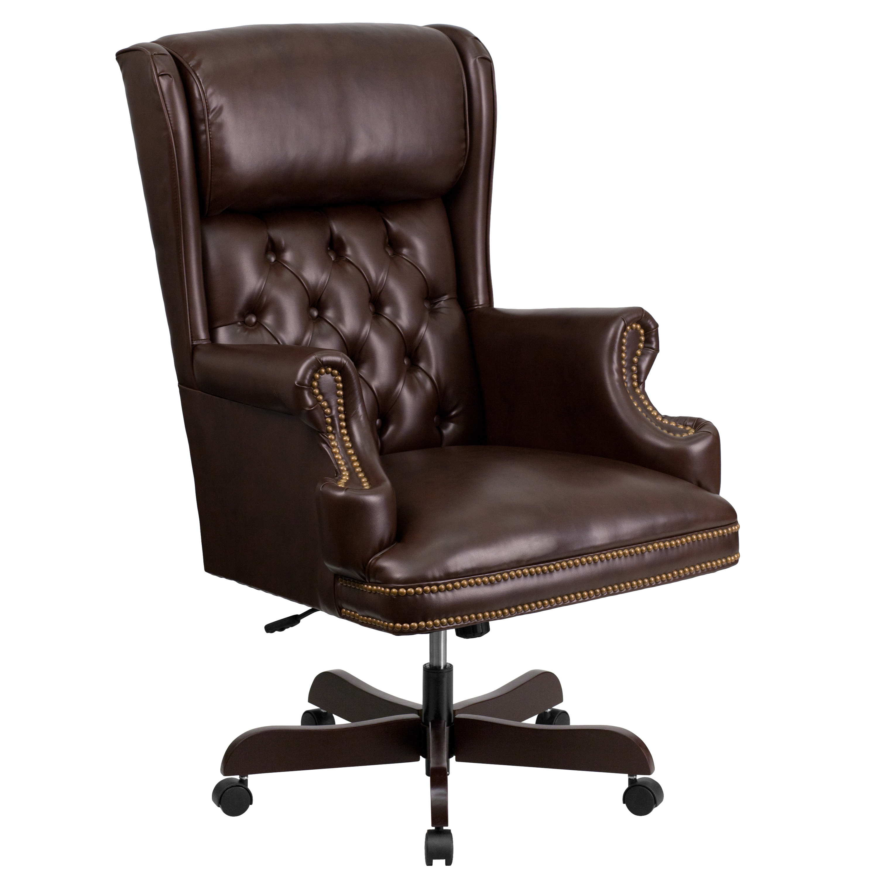 Flash Furniture CI-J600-BRN-GG High Back Traditional Tufted Brown LeatherSoft Executive Office Chair with Oversized Headrest & Nail Trim Arms