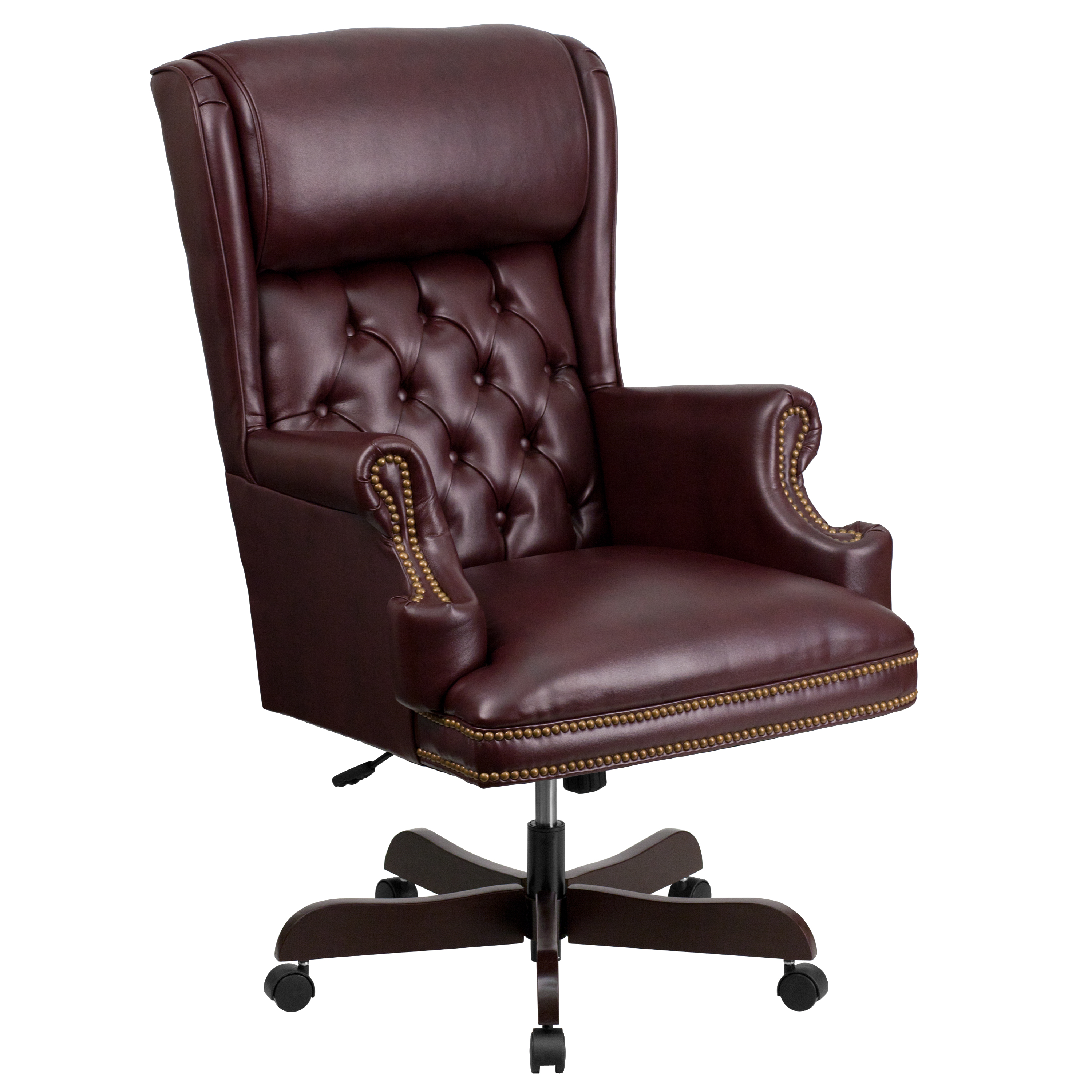 Flash Furniture CI-J600-BY-GG High Back Traditional Tufted Burgundy LeatherSoft Executive Office Chair with Oversized Headrest & Arms