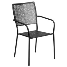 Flash Furniture CO-2-BK-GG Black Indoor/Outdoor Steel Patio Arm Chair with Square Back