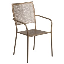 Flash Furniture CO-2-GD-GG Gold Indoor/Outdoor Steel Patio Arm Chair with Square Back