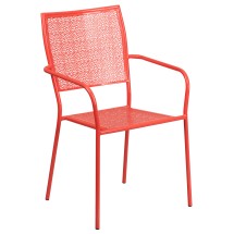 Flash Furniture CO-2-RED-GG Coral Indoor/Outdoor Steel Patio Arm Chair with Square Back