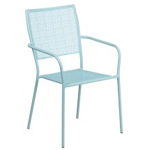 Flash Furniture CO-2-SKY-GG Sky Blue Indoor/Outdoor Steel Patio Arm Chair with Square Back