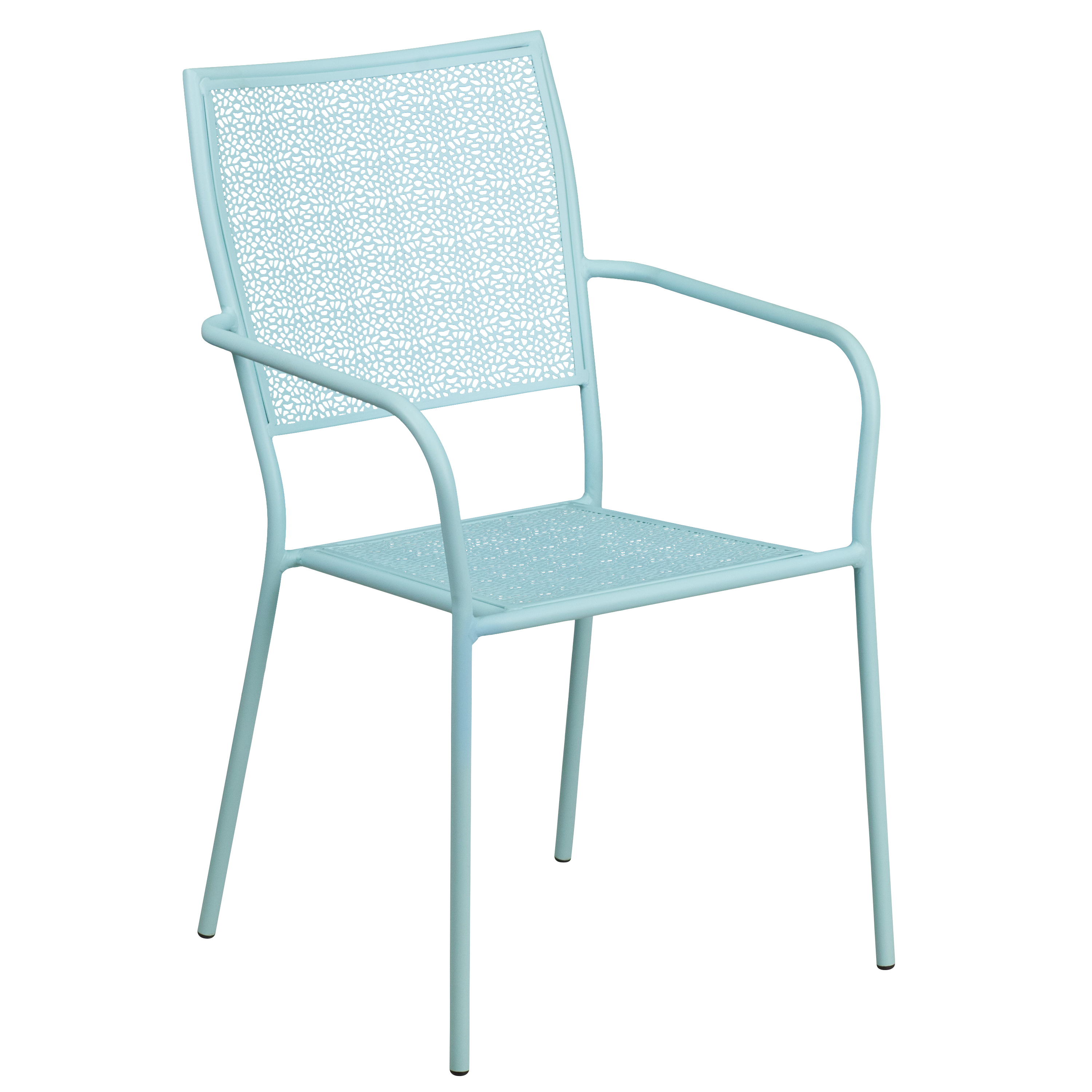 Flash Furniture CO-2-SKY-GG Sky Blue Indoor/Outdoor Steel Patio Arm Chair with Square Back