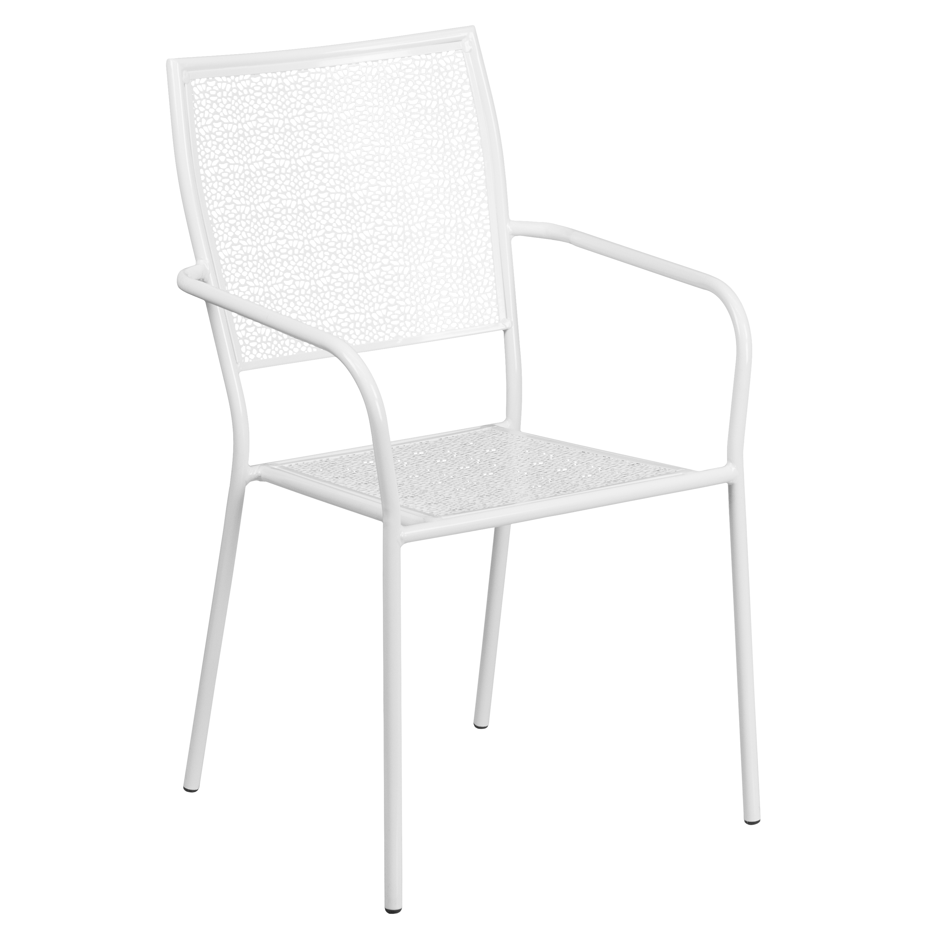 Flash Furniture CO-2-WH-GG White Indoor/Outdoor Steel Patio Arm Chair with Square Back