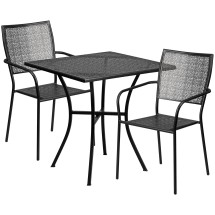 Flash Furniture CO-28SQ-02CHR2-BK-GG 28" Square Black Indoor/Outdoor Steel Patio Table Set with 2 Square Back Chairs