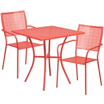 Flash Furniture CO-28SQ-02CHR2-RED-GG 28" Square Coral Indoor/Outdoor Steel Patio Table Set with 2 Square Back Chairs