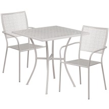 Flash Furniture CO-28SQ-02CHR2-SIL-GG 28" Square Light Gray Indoor/Outdoor Steel Patio Table Set with 2 Square Back Chairs