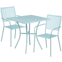 Flash Furniture CO-28SQ-02CHR2-SKY-GG 28" Square Sky Blue Indoor/Outdoor Steel Patio Table Set with 2 Square Back Chairs