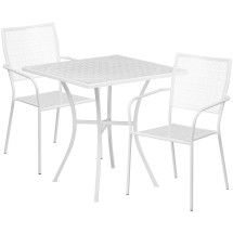 Flash Furniture CO-28SQ-02CHR2-WH-GG 28" Square White Indoor/Outdoor Steel Patio Table Set with 2 Square Back Chairs