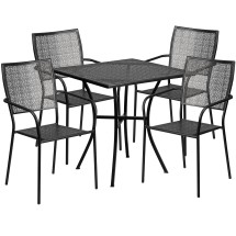 Flash Furniture CO-28SQ-02CHR4-BK-GG 28" Square Black Indoor/Outdoor Steel Patio Table Set with 4 Square Back Chairs