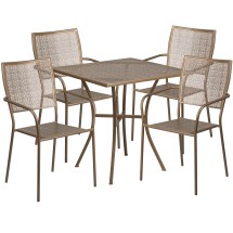 Flash Furniture CO-28SQ-02CHR4-GD-GG 28" Square Gold Indoor/Outdoor Steel Patio Table Set with 4 Square Back Chairs