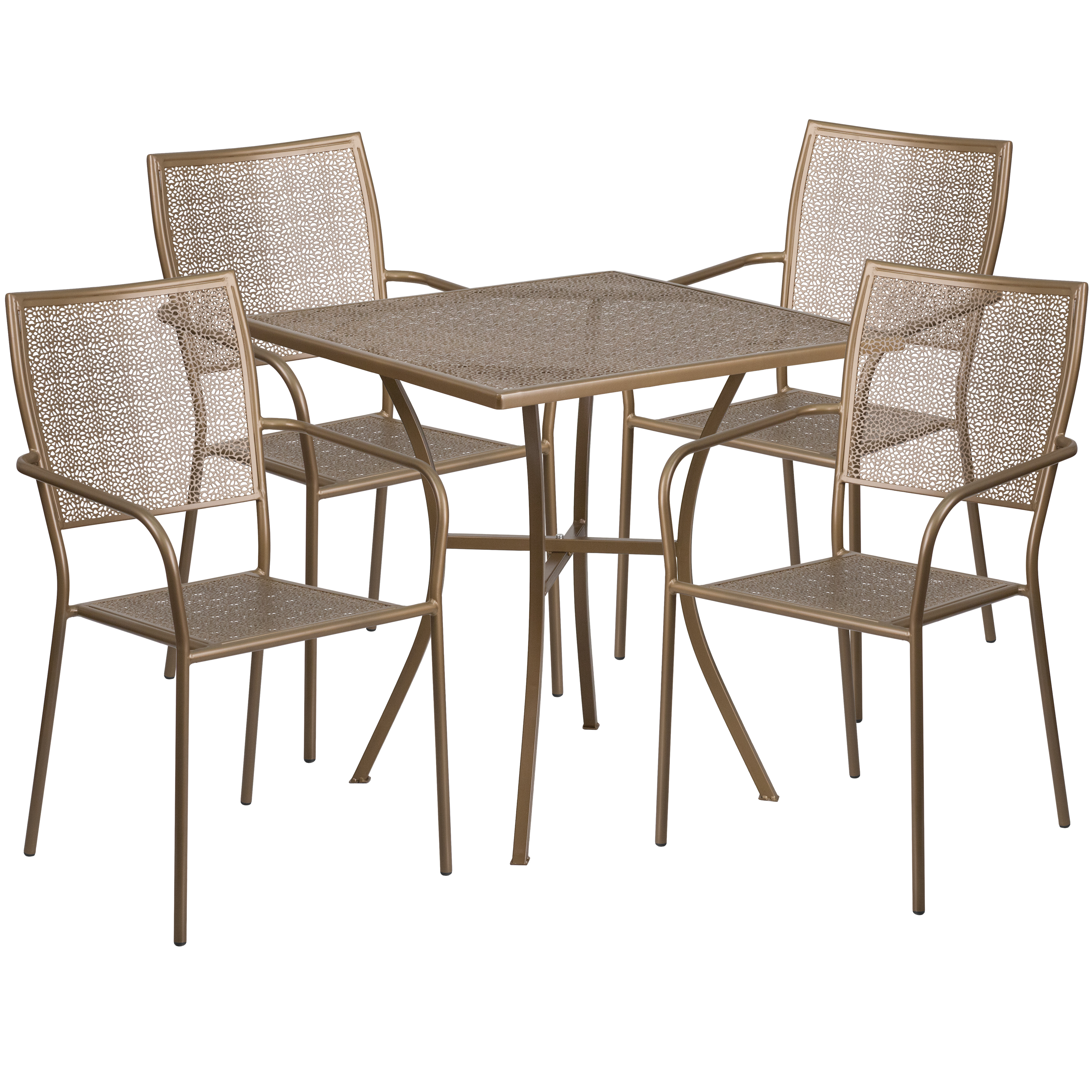 Flash Furniture CO-28SQ-02CHR4-GD-GG 28" Square Gold Indoor/Outdoor Steel Patio Table Set with 4 Square Back Chairs