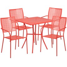 Flash Furniture CO-28SQ-02CHR4-RED-GG 28" Square Coral Indoor/Outdoor Steel Patio Table Set with 4 Square Back Chairs