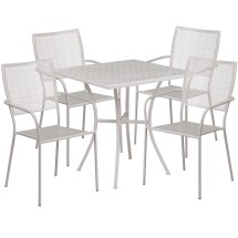 Flash Furniture CO-28SQ-02CHR4-SIL-GG 28&quot; Square Light Gray Indoor/Outdoor Steel Patio Table Set with 4 Square Back Chairs