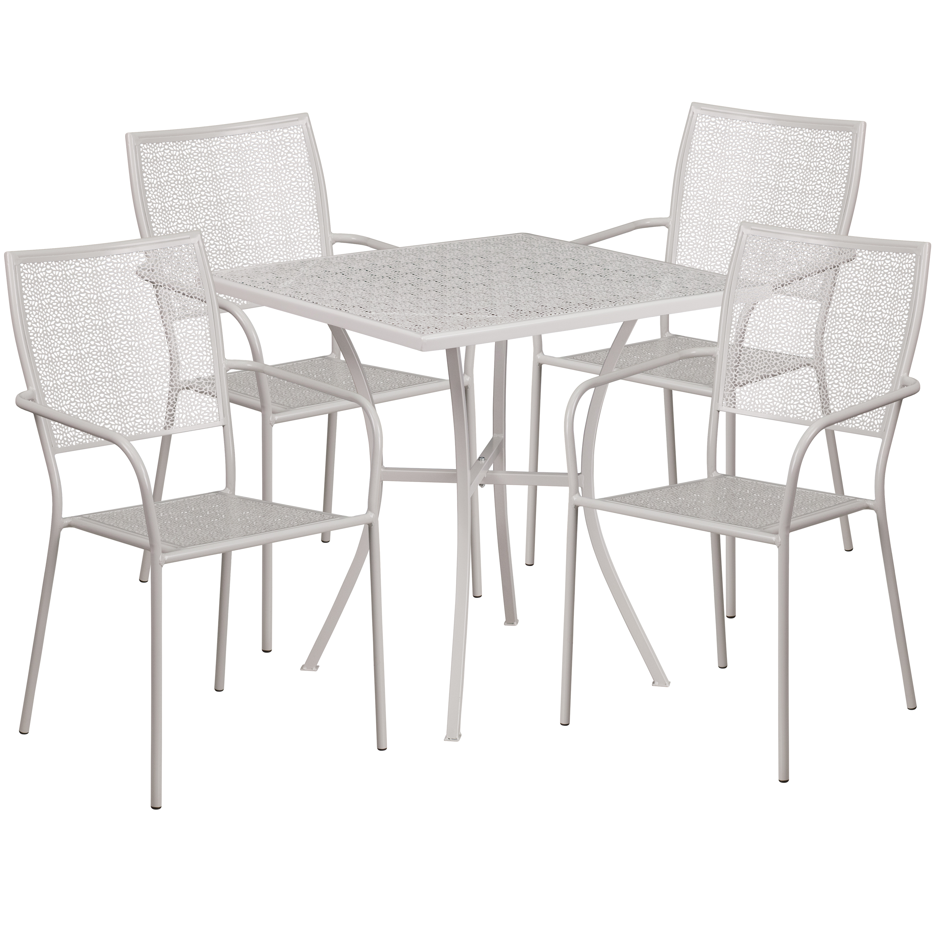 Flash Furniture CO-28SQ-02CHR4-SIL-GG 28" Square Light Gray Indoor/Outdoor Steel Patio Table Set with 4 Square Back Chairs