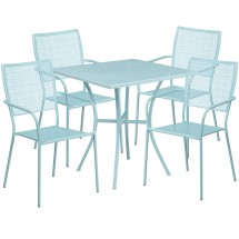 Flash Furniture CO-28SQ-02CHR4-SKY-GG 28" Square Sky Blue Indoor/Outdoor Steel Patio Table Set with 4 Square Back Chairs